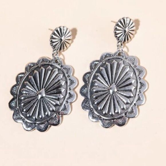 SILVER CONCHO DANGLE EARRINGS  - Picture 3 of 6